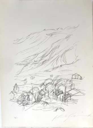 Lithograph Giacometti - Paysage à Stampa. 1963.