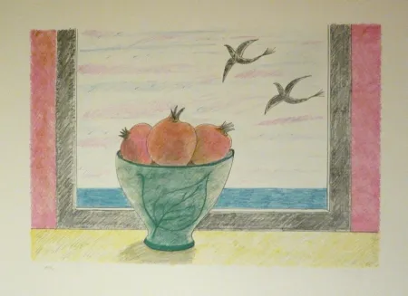 Lithograph Girona - Magranes i ocells