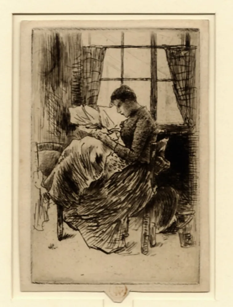 Drypoint Goeneutte - Jeune fille cousant