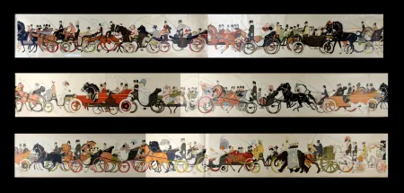 Lithograph Goursat - Le Retour des courses, 1910 - scarce COMPLET set in six assembled parts