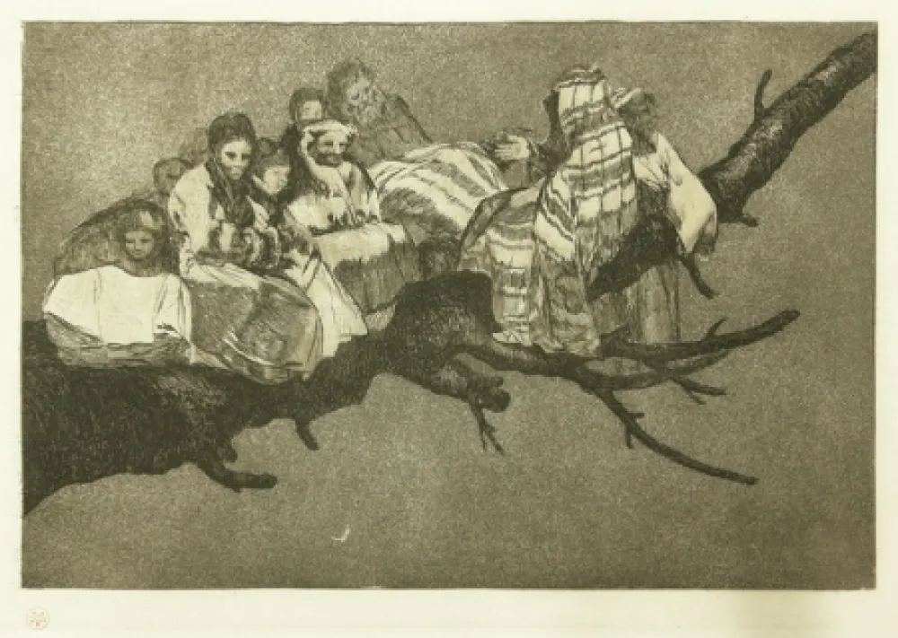 Engraving Goya - Andarse Po Las Ramas; Disparate Ridiculo, (plate 3 from Los Proverbios)