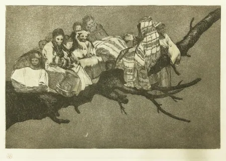 Engraving Goya - Andarse Po Las Ramas; Disparate Ridiculo, (plate 3 from Los Proverbios)