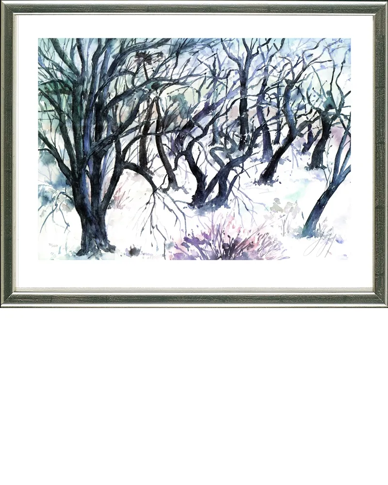 Lithograph Grass - Baumlandschaft  Winter