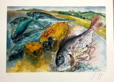 Lithograph Grass - Peces en la arena