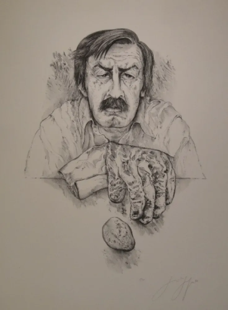 Lithograph Grass - Selbst mit Handschuh und Stein