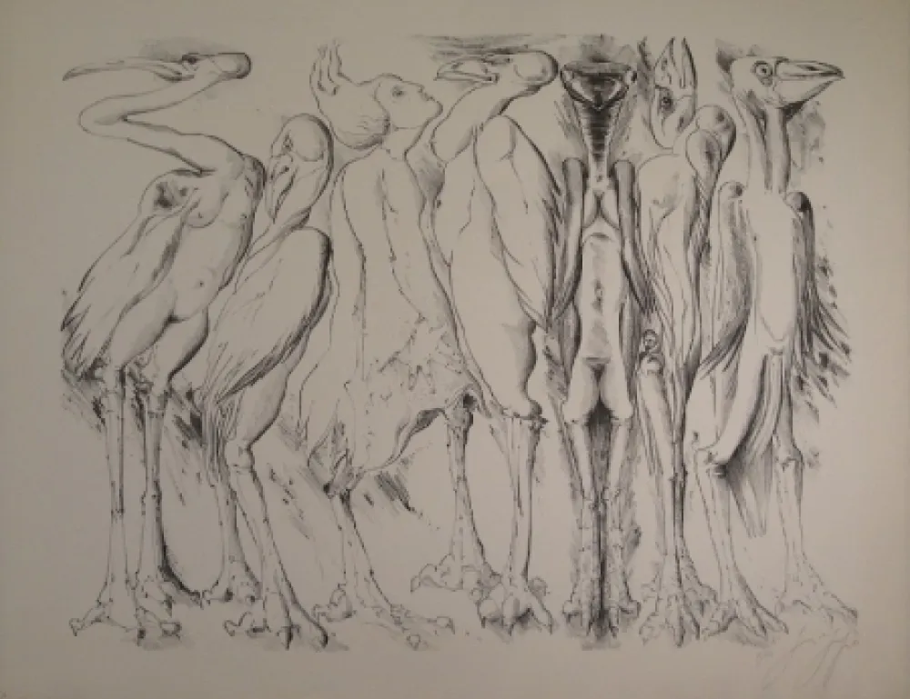 Lithograph Grass - Zwischen den Vögeln