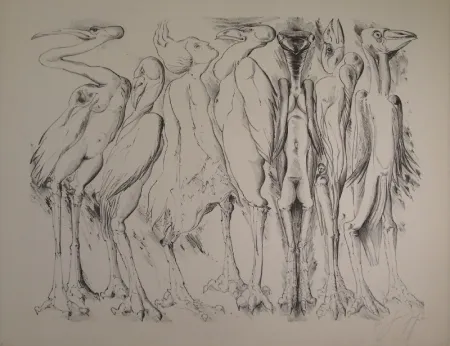 Lithograph Grass - Zwischen den Vögeln