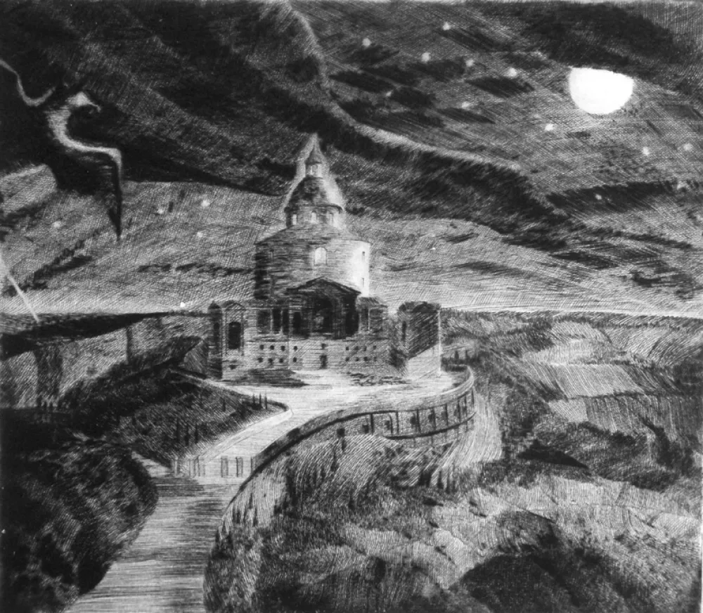 Drypoint Grasselli - Visione notturna presso San Luca