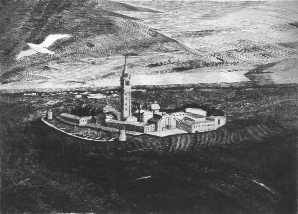 Drypoint Grasselli - Visione sulla laguna