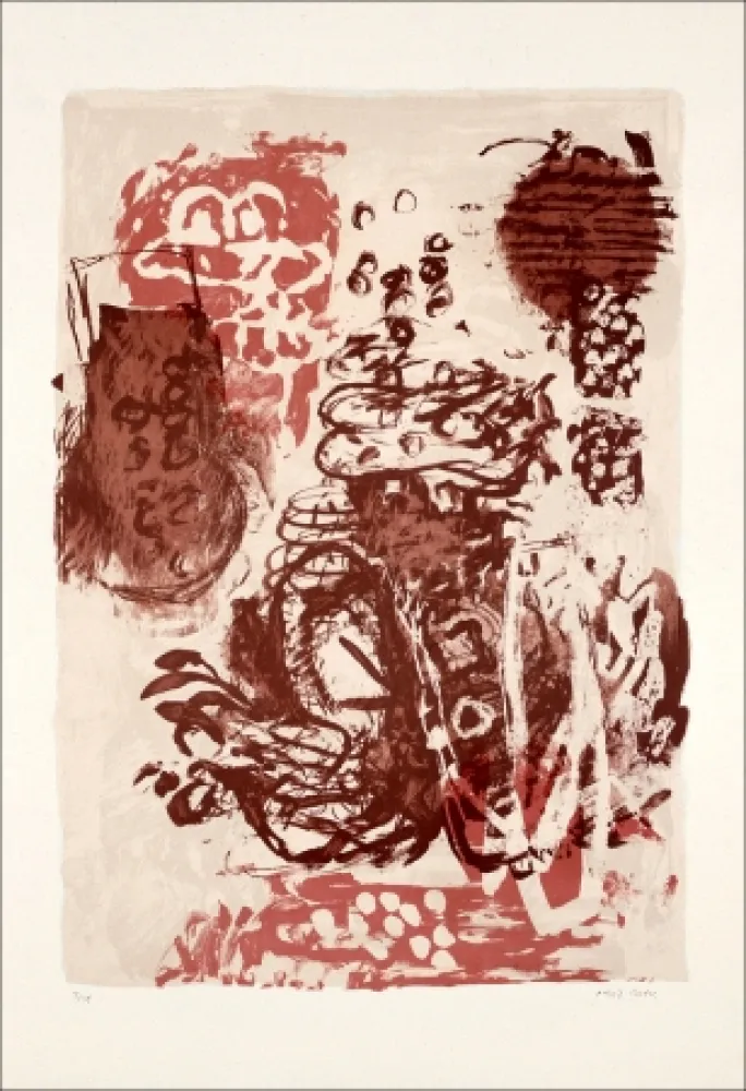 Lithograph Grau - Rose et marron