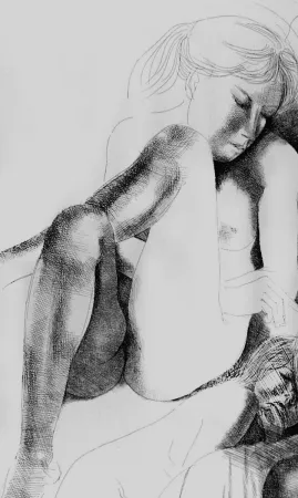 Engraving Greco - Nudo seduto