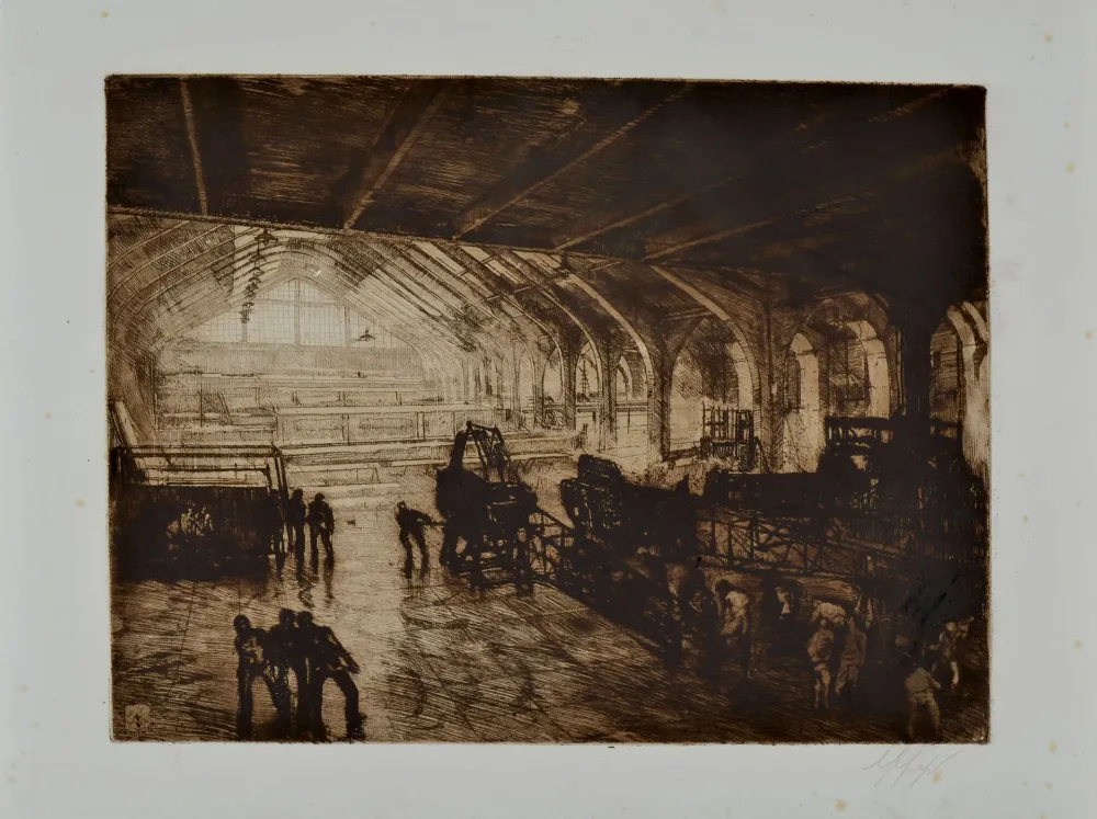 Engraving Greppi - AIRCRAFT CONSTRUCTION SITE, 1915-1918