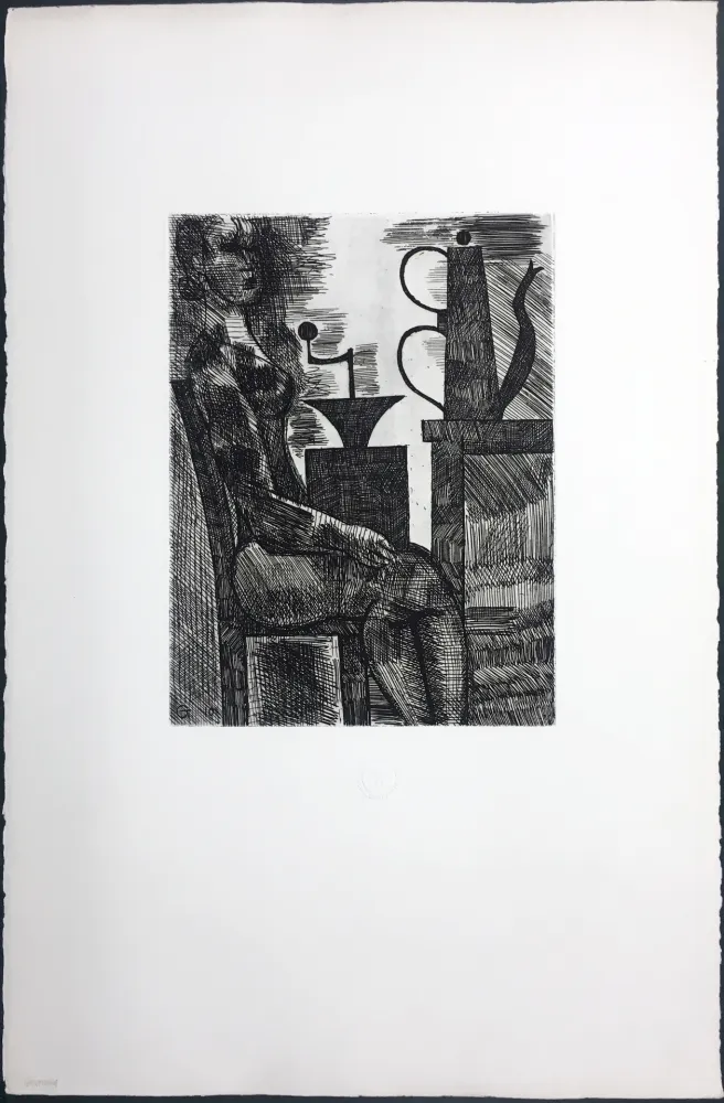 Etching Gromaire - Femme à la cafetière (Chacographie du Louvre)