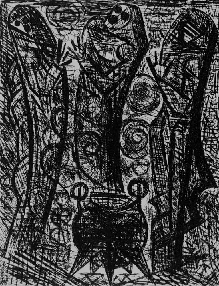 Engraving Gromaire - Les sorcieres