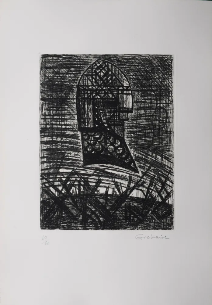 Engraving Gromaire - Présage, tête armée, 1958