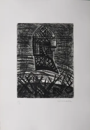 Engraving Gromaire - Présage, tête armée, 1958