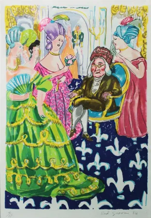 Lithograph Grooms - Franklins Reception at the Court of France