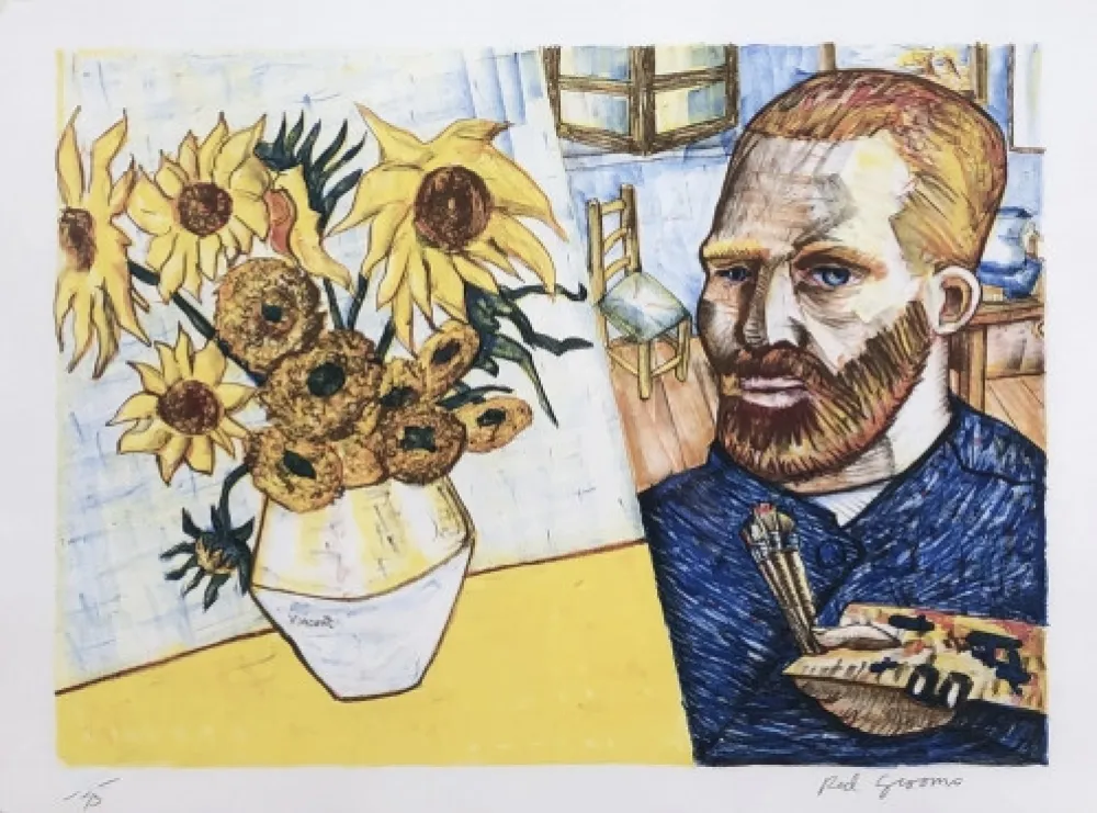 Lithograph Grooms - Van Gogh with Sunflowers
