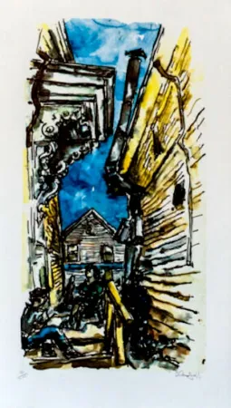 Lithograph Gross - New England Street Scene