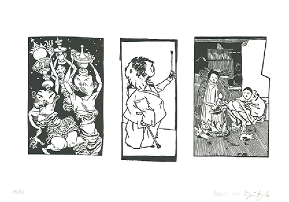 Linocut Grützke - Bilder aus Bongs Stall