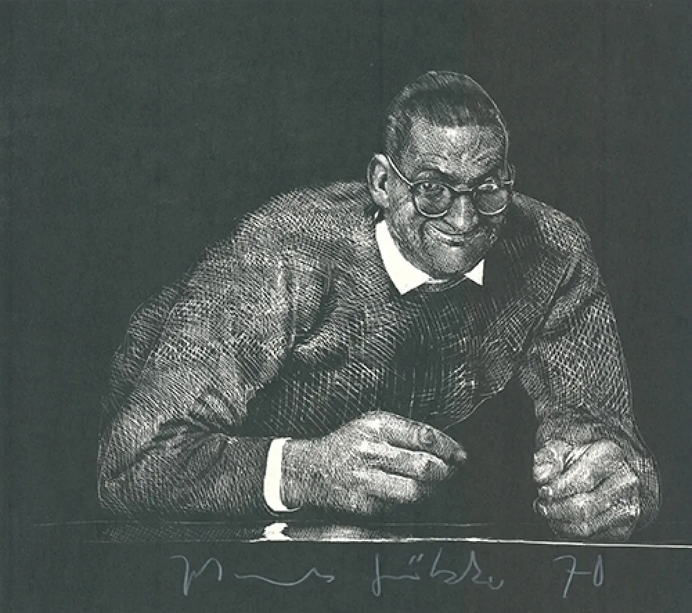 Linocut Grützke - Selbstportrait II