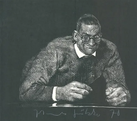 Linocut Grützke - Selbstportrait II