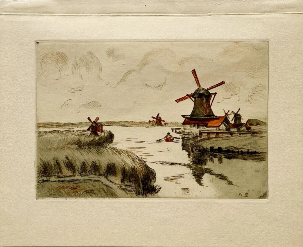 Engraving Guillaumin - Les Moulins de Zaandam