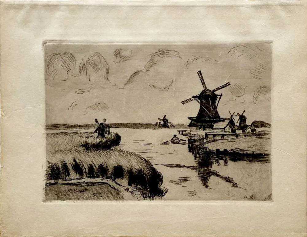 Engraving Guillaumin - Les Moulins de Zaandam