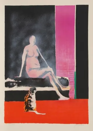 Lithograph Guiramand - Femme au Chat