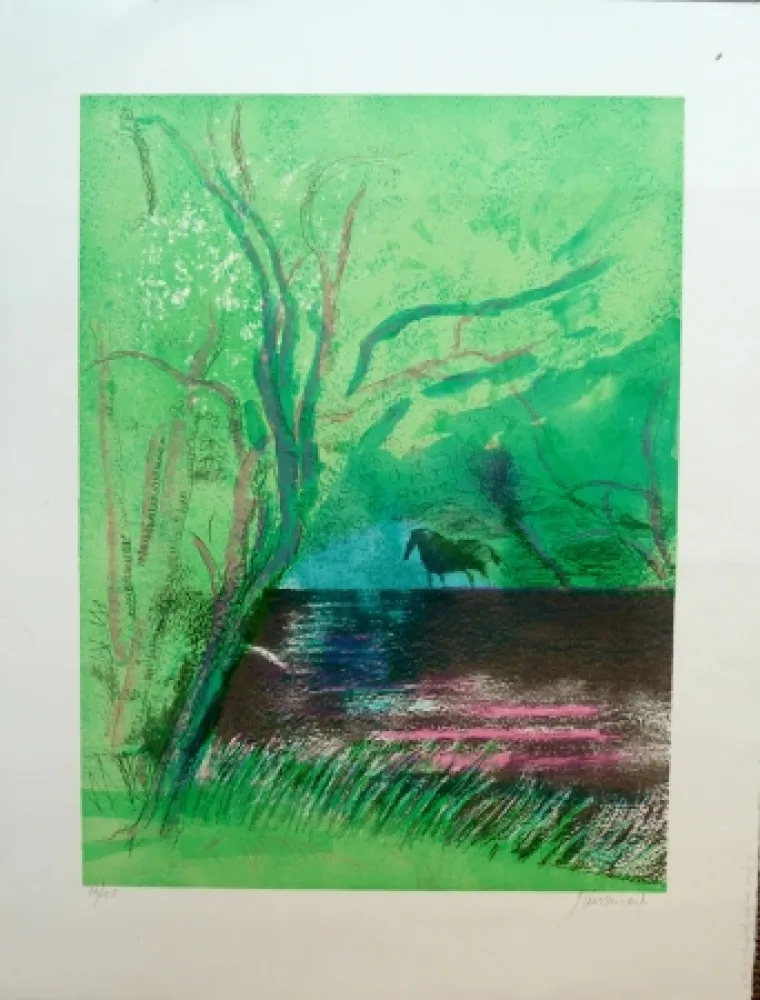 Lithograph Guiramand - Le Fleuve sous les Feuillages