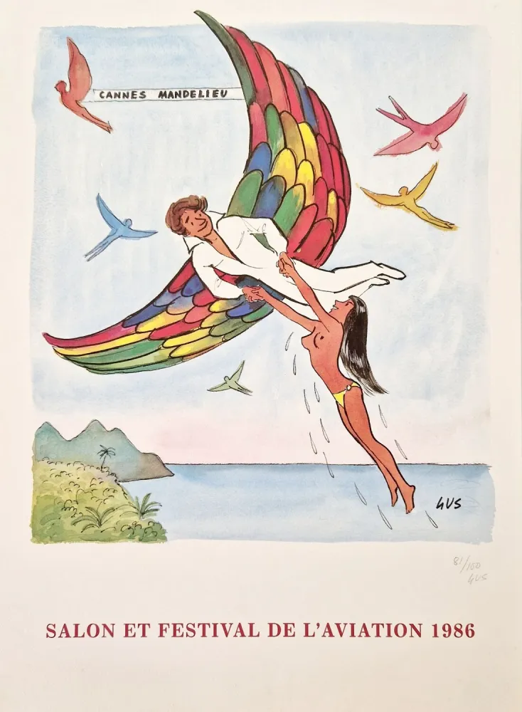 Lithograph Gus - Salon et Festival de l'Aviation 1986