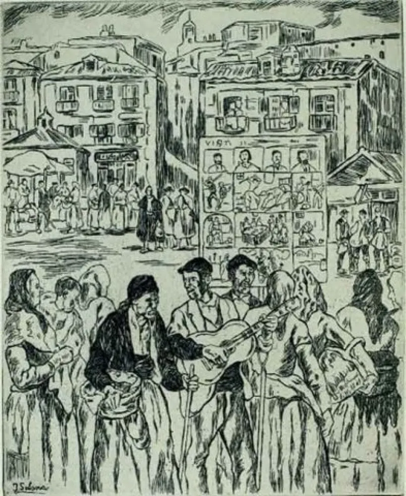 Engraving Gutiérrez Solana  - El ciego de los romances