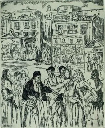 Engraving Gutiérrez Solana  - El ciego de los romances