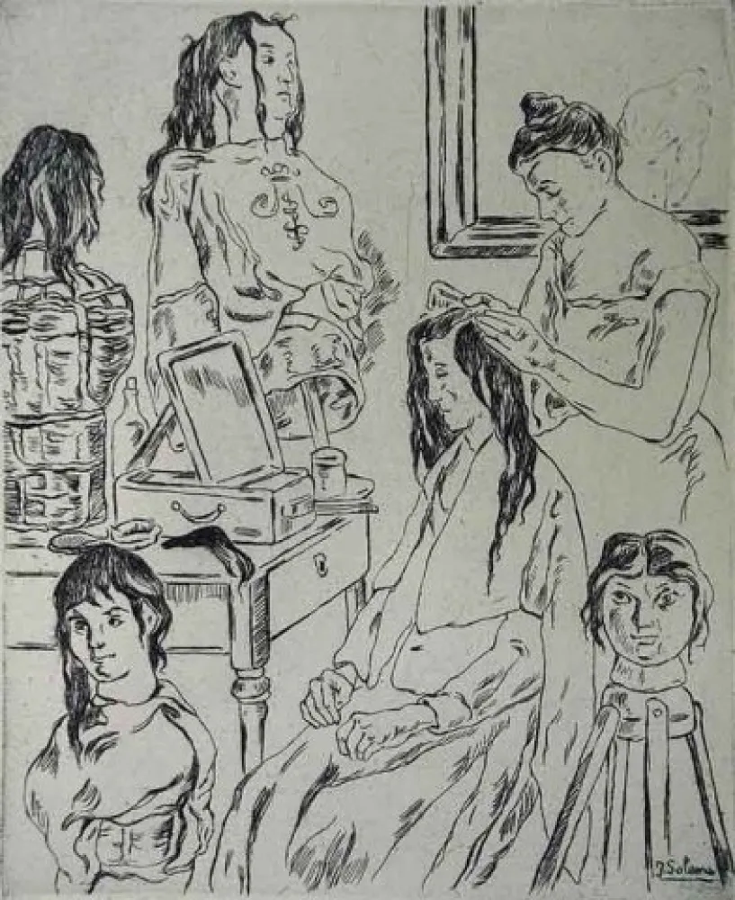 Engraving Gutiérrez Solana  - La Peinadora