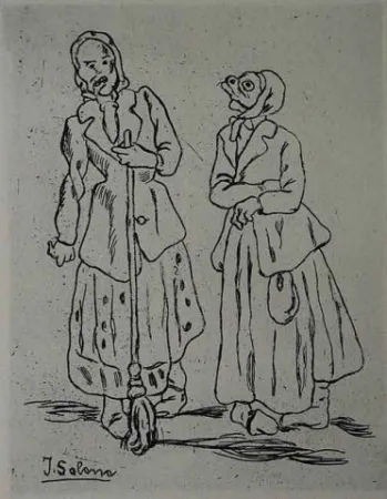 Engraving Gutiérrez Solana  - Máscaras de la escoba