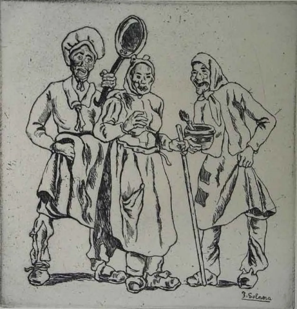 Engraving Gutiérrez Solana  - Máscaras  de los cocineros