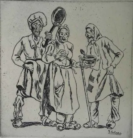 Engraving Gutiérrez Solana  - Máscaras  de los cocineros