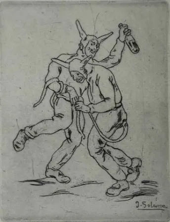 Engraving Gutiérrez Solana  - Mascaras diablos bailando