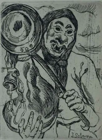 Engraving Gutiérrez Solana  - Mascarón