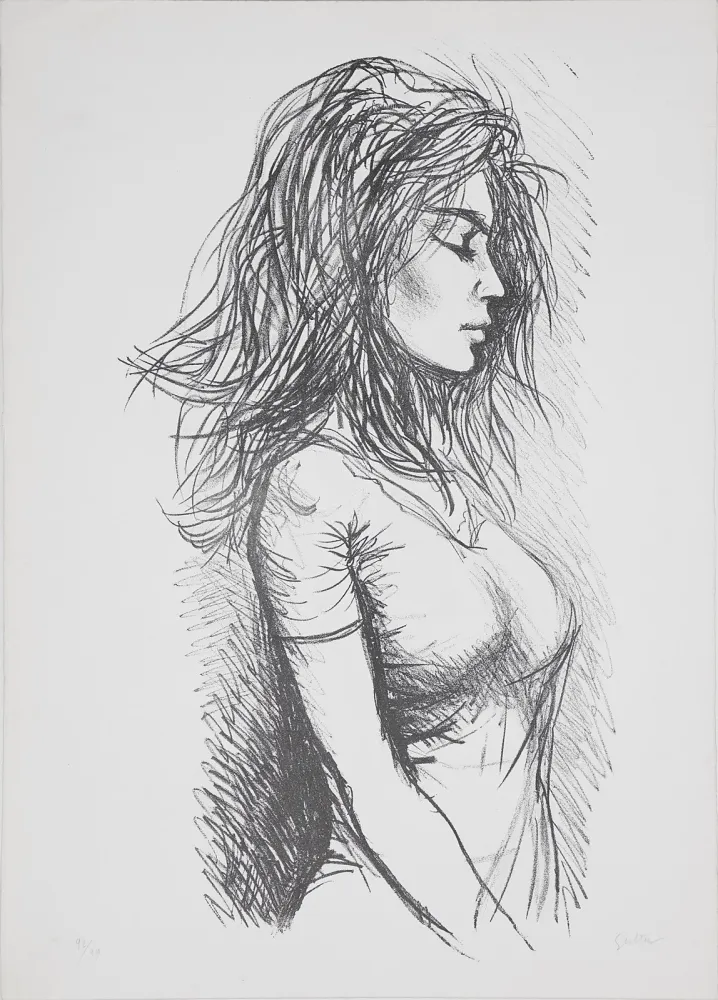 Lithograph Guttuso - Donna di profilo verso destra