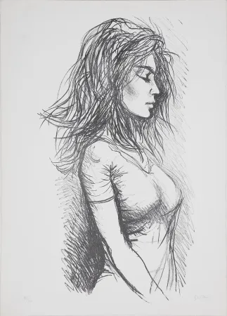 Lithograph Guttuso - Donna di profilo verso destra