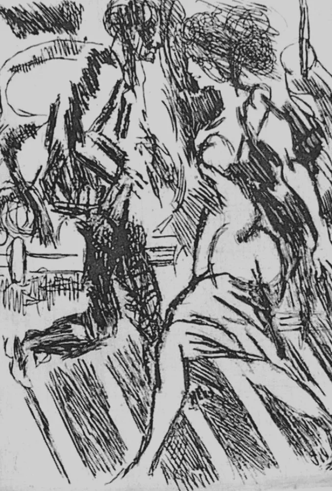 Engraving Guttuso - Nella strada