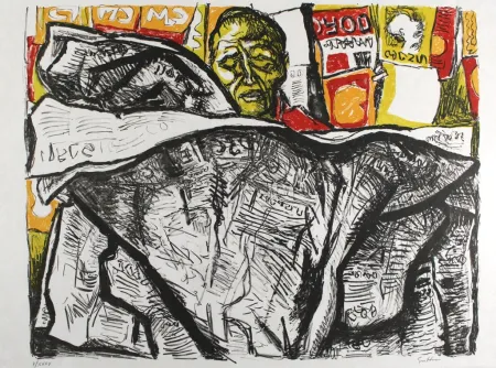 Lithograph Guttuso - Uomo con giornale / Man with Newspaper