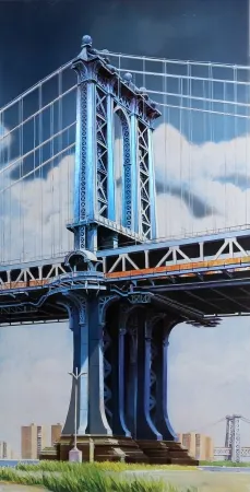 Lithograph Haas - Manhattan Bridge