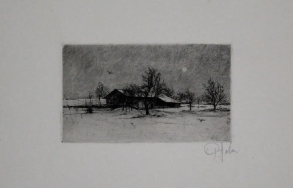Etching Halm - Eingeschneiter Hof