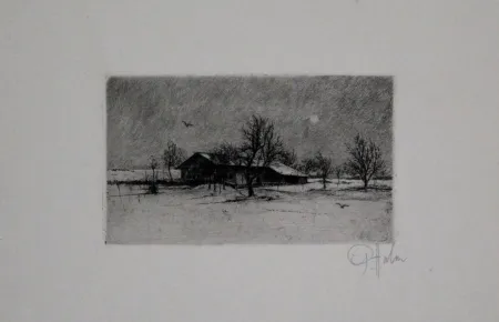 Etching Halm - Eingeschneiter Hof
