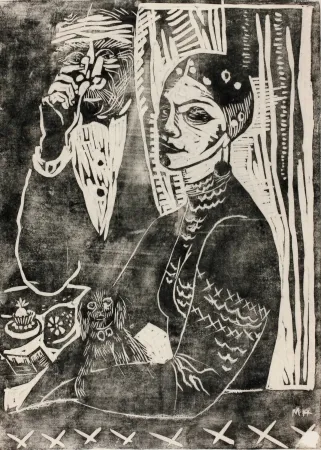 Woodcut Hamerschlag - In der Loge - Selbstporträt (At the Loge - Selfportrait)