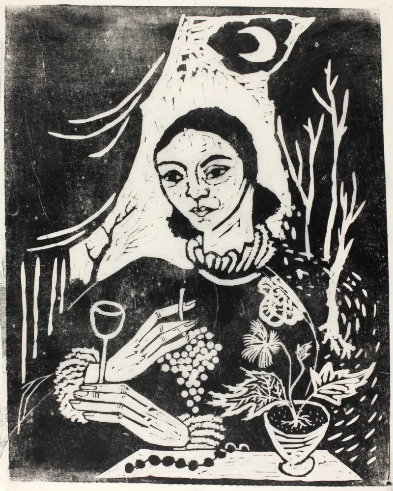 Woodcut Hamerschlag - Selbstporträt (Selbstbildnis mit Zigarette)