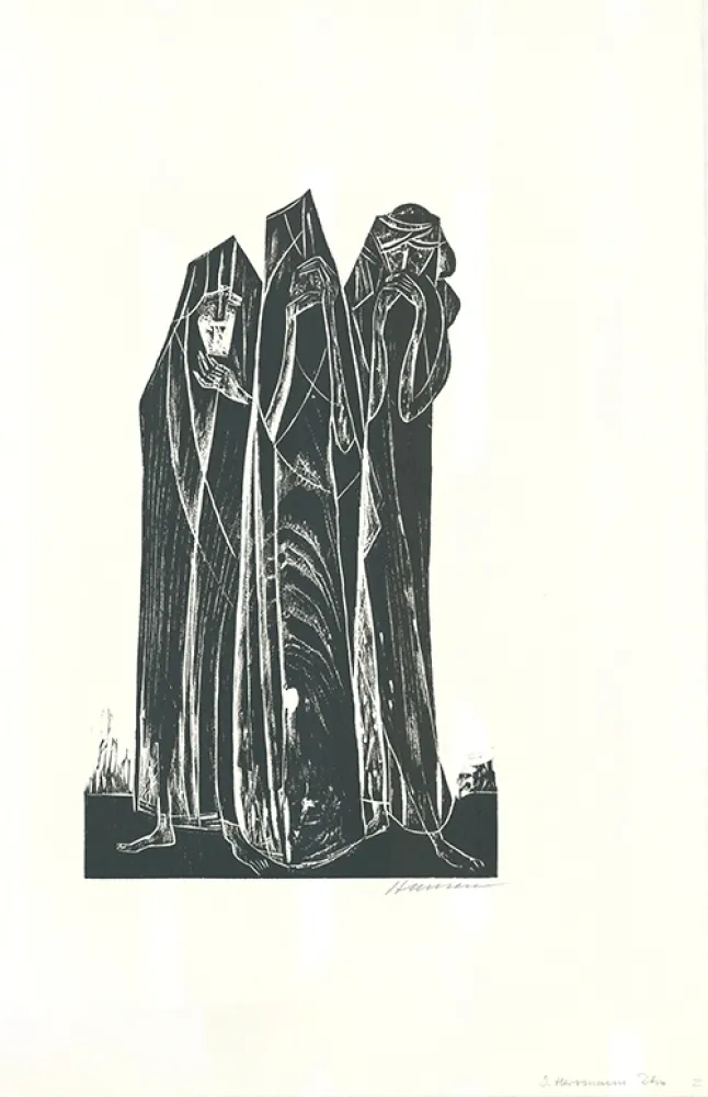 Woodcut Hansen-Bahia - Die drei Marien / The Three Marys