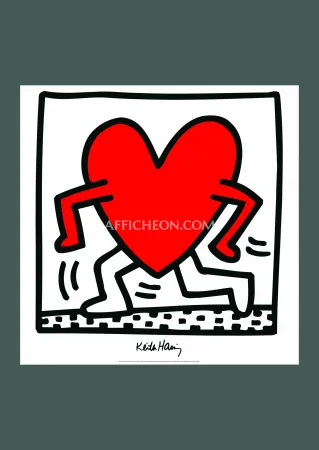 Lithograph Haring - Keith Haring: 'Untitled (Red Running Heart)' 1988 Offset-lithograph